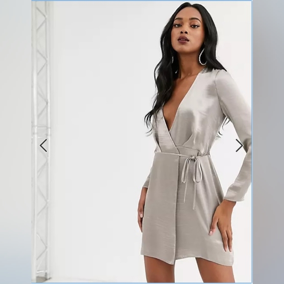 Silver satin mini wrap dress - Picture 4 of 4